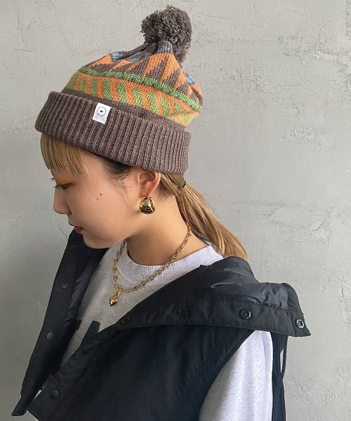 halo commodity（ハロ　コモディティー）の「[HALO COMMODITY/ハロ コモディティー] OTTER WATCH ボンボンニットキャップ（ニットキャップ/ビーニー・レディース・グレー/モカ・F）」の7枚目の写真