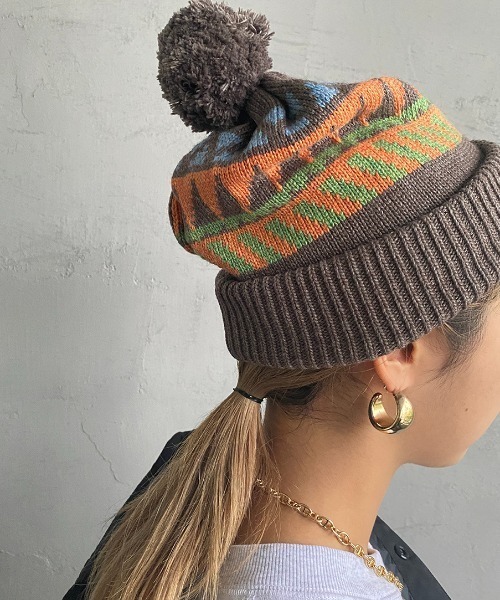 halo commodity（ハロ　コモディティー）の「[HALO COMMODITY/ハロ コモディティー] OTTER WATCH ボンボンニットキャップ（ニットキャップ/ビーニー・レディース・グレー/モカ・F）」の3枚目の写真