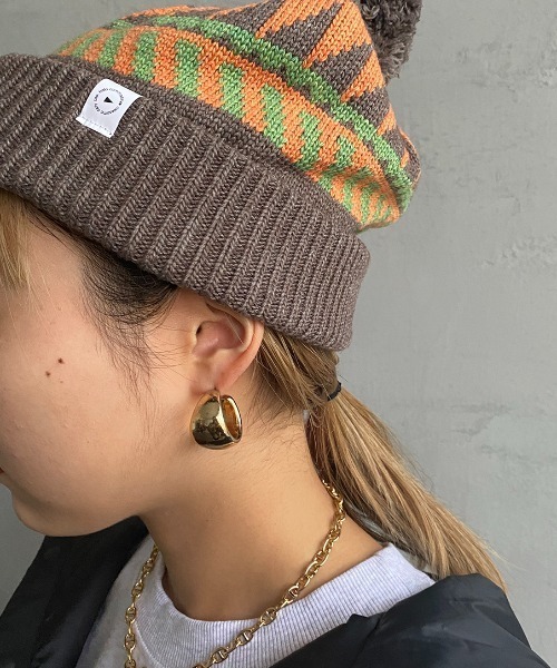 halo commodity（ハロ　コモディティー）の「[HALO COMMODITY/ハロ コモディティー] OTTER WATCH ボンボンニットキャップ（ニットキャップ/ビーニー・レディース・グレー/モカ・F）」の5枚目の写真