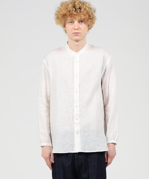 セール】リネン エンブロイダリー バンドカラーシャツ（シャツ