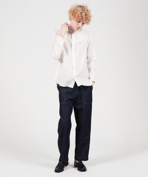 セール】リネン エンブロイダリー バンドカラーシャツ（シャツ