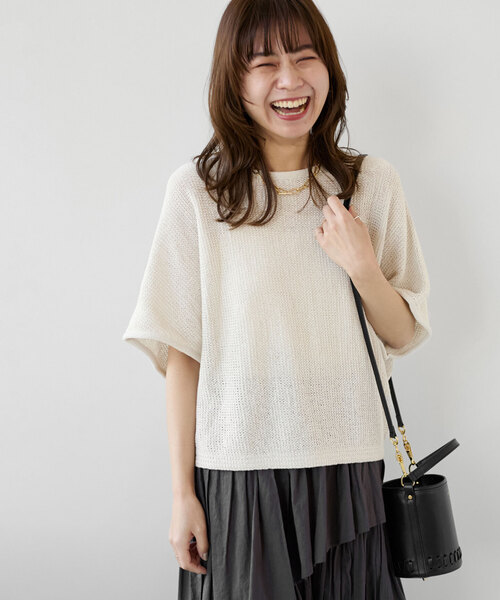 JOURNAL STANDARD relume（ジャーナルスタンダード　レリューム）の「テープヤーンドルマンプルオーバー（ニット/セーター・レディース・チャコールグレー/アイボリー/ブルー・FREE）」の2枚目の写真