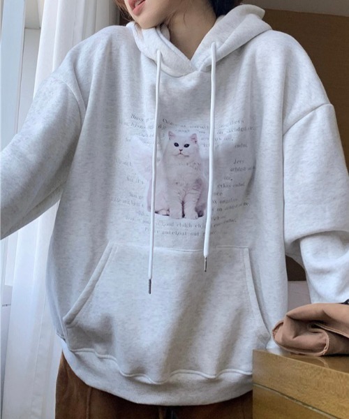 almo(アルモ)の「エンジェルキャット裏起毛スエットパーカー(BQ)(パーカー・レディース・ブラック/アイボリー・FREE)」の8枚目の写真