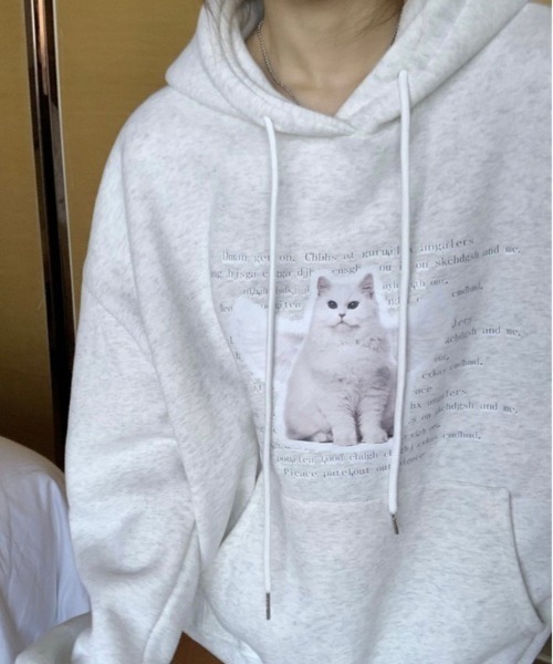 almo(アルモ)の「エンジェルキャット裏起毛スエットパーカー(BQ)(パーカー・レディース・ブラック/アイボリー・FREE)」の10枚目の写真