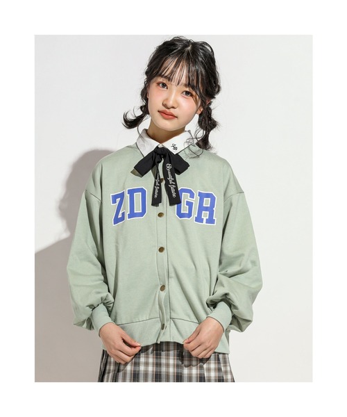ZIDDY(ジディ)の「ZIDDY/【 前後着用可能 】 2WAY ロゴ カーディガン (130~160cm)(カーディガン/ボレロ・キッズ・オフホワイト/グリーン・150/130/140/160)」の2枚目の写真