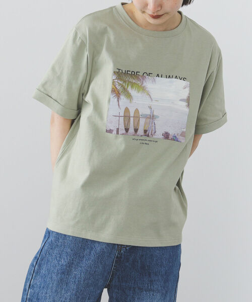 BEAMS HEART(ビームスハート)の「BEAMS HEART / ビーチフォト プリントTシャツ(Tシャツ/カットソー・レディース・オフホワイト/ブラック/ピンク系その他/グリーン系その他・FREE)」の5枚目の写真