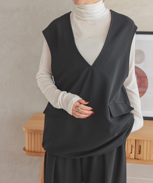 DONOBAN（ドノバン）の「【pufe】Vネック ベスト（ベスト・レディース・ブラック/アイボリー/グレイッシュベージュ・F）」の2枚目の写真