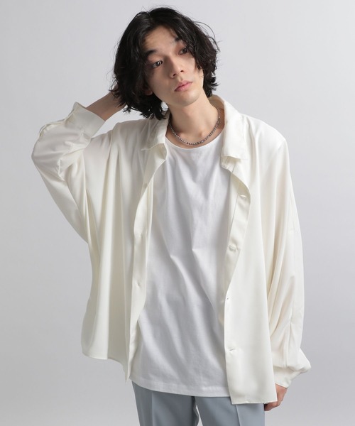 HARE（ハレ）の「ドルマンBIGシャツ(HARE)（シャツ/ブラウス・メンズ・グリーン/ブラック/ブルー/オフホワイト・MEDIUM/SMALL）」の6枚目の写真