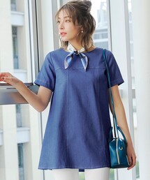 【洗える】デニムチュニックブラウス