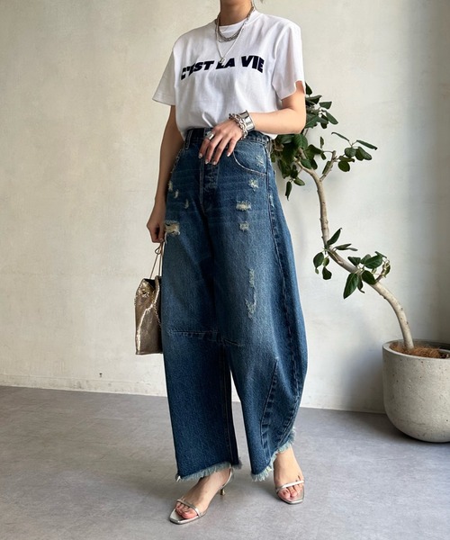 DouDou（ドゥドゥ）の「C'EST LA VIE フロッキーロゴTEE（Tシャツ/カットソー・レディース・ホワイト/ホワイト系その他/チャコールグレー・FREE）」の13枚目の写真