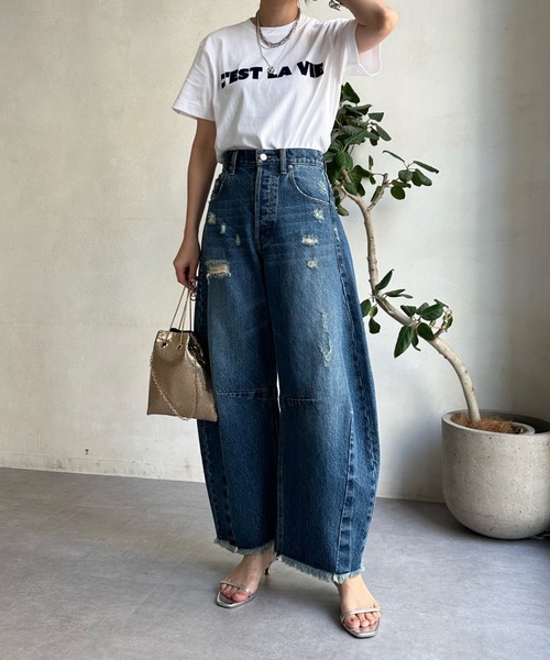 DouDou（ドゥドゥ）の「C'EST LA VIE フロッキーロゴTEE（Tシャツ/カットソー・レディース・ホワイト/ホワイト系その他/チャコールグレー・FREE）」の15枚目の写真