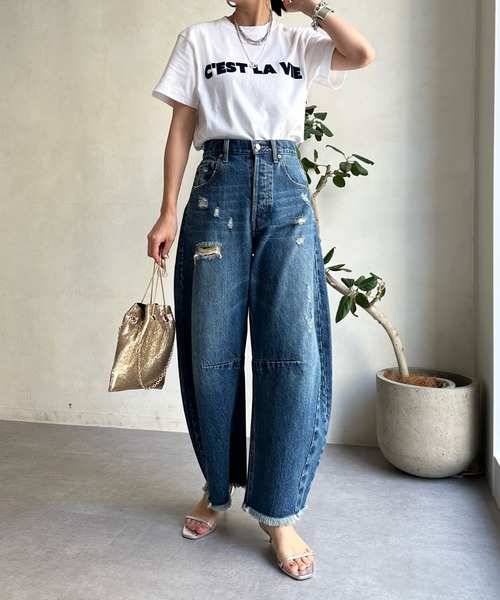 DouDou（ドゥドゥ）の「C'EST LA VIE フロッキーロゴTEE（Tシャツ/カットソー・レディース・ホワイト/ホワイト系その他/チャコールグレー・FREE）」の16枚目の写真