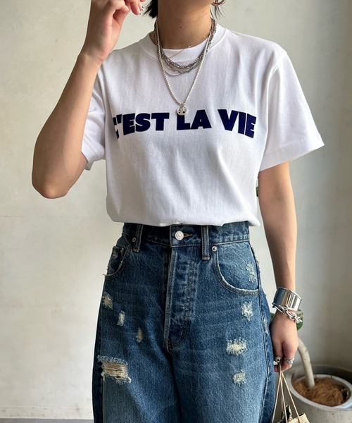 DouDou（ドゥドゥ）の「C'EST LA VIE フロッキーロゴTEE（Tシャツ/カットソー・レディース・ホワイト/ホワイト系その他/チャコールグレー・FREE）」の18枚目の写真