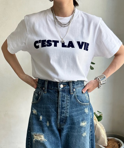 DouDou（ドゥドゥ）の「C'EST LA VIE フロッキーロゴTEE（Tシャツ/カットソー・レディース・ホワイト/ホワイト系その他/チャコールグレー・FREE）」の20枚目の写真