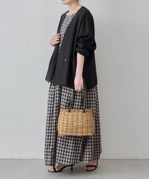 BEARDSLEY（ビアズリー）の「リネンギンガムキャミワンピ（ワンピース・レディース・グレー・FREE）」の17枚目の写真