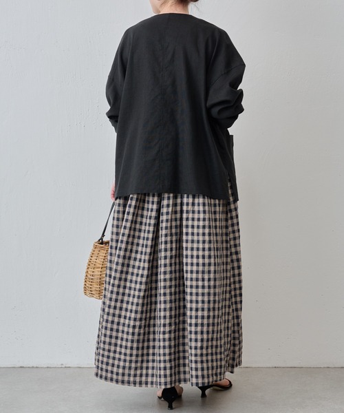 BEARDSLEY（ビアズリー）の「リネンギンガムキャミワンピ（ワンピース・レディース・グレー・FREE）」の2枚目の写真