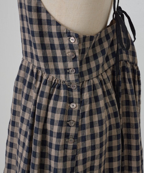 BEARDSLEY（ビアズリー）の「リネンギンガムキャミワンピ（ワンピース・レディース・グレー・FREE）」の7枚目の写真