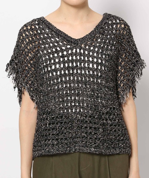 LEPSIM（レプシィム）の「3ゲージフリンジメッシュプルオーバー 195461（ニット/セーター・レディース・ブラック/キナリ・FREE）」の13枚目の写真