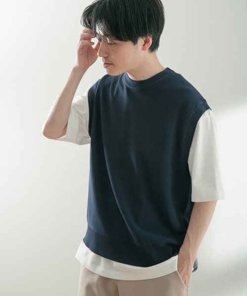 ITEMS URBANRESEARCH（アイテムズ アーバンリサーチ）の「マシンウォッシャブル リネンタッチニットベスト（ベスト・メンズ・ベージュ/ネイビー/ブラック・MEDIUM/LARGE）」の4枚目の写真