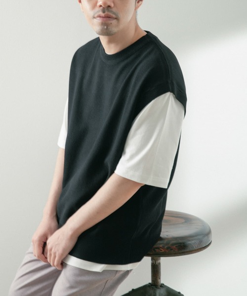 ITEMS URBANRESEARCH（アイテムズ アーバンリサーチ）の「マシンウォッシャブル リネンタッチニットベスト（ベスト・メンズ・ベージュ/ネイビー/ブラック・MEDIUM/LARGE）」の10枚目の写真