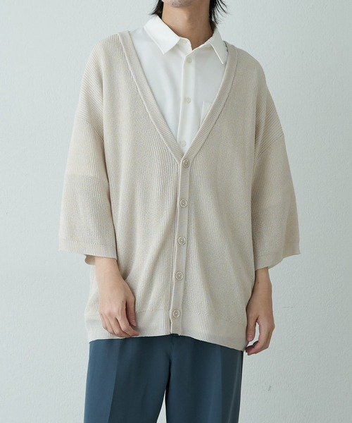COLONY 2139（コロニートゥーワンスリーナイン）の「リネンタッチ半袖カーディガン（カーディガン/ボレロ・メンズ・ネイビー/ライトグレー/アイボリー/サックスブルー・MEDIUM/LARGE）」の3枚目の写真