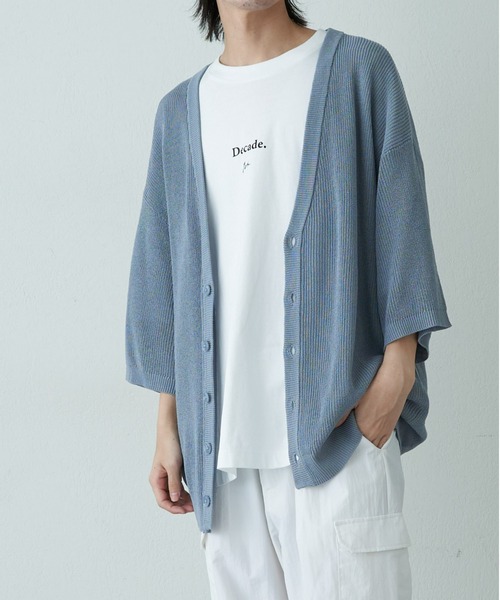 COLONY 2139（コロニートゥーワンスリーナイン）の「リネンタッチ半袖カーディガン（カーディガン/ボレロ・メンズ・ネイビー/ライトグレー/アイボリー/サックスブルー・MEDIUM/LARGE）」の4枚目の写真