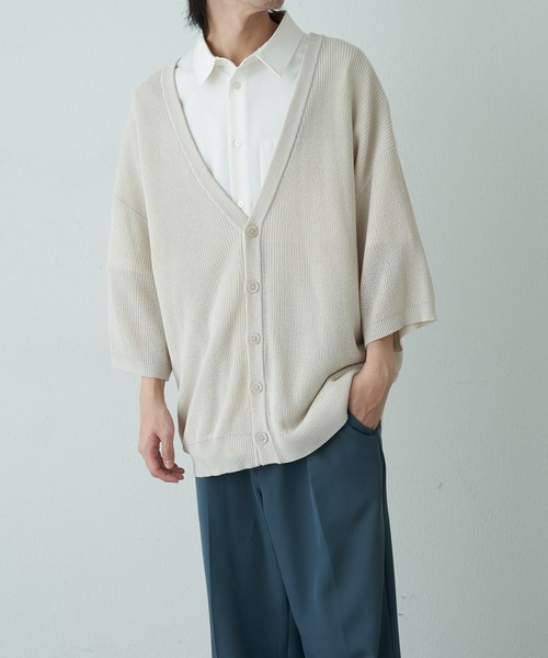 COLONY 2139（コロニートゥーワンスリーナイン）の「リネンタッチ半袖カーディガン（カーディガン/ボレロ・メンズ・ネイビー/ライトグレー/アイボリー/サックスブルー・MEDIUM/LARGE）」の9枚目の写真