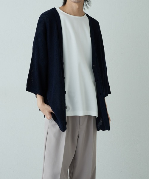 COLONY 2139（コロニートゥーワンスリーナイン）の「リネンタッチ半袖カーディガン（カーディガン/ボレロ・メンズ・ネイビー/ライトグレー/アイボリー/サックスブルー・MEDIUM/LARGE）」の5枚目の写真
