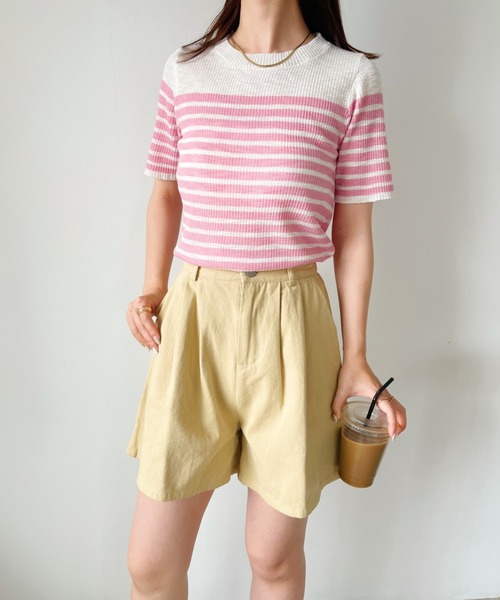 セール】タック入り カラーデニムハーフパンツ（デニムパンツ）｜CLEA 