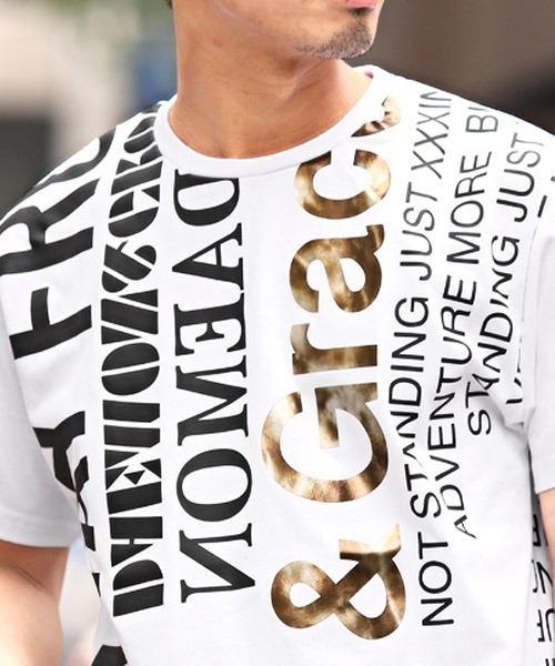 LUXSTYLE(ラグスタイル)の「箔プリントロゴ半袖Tシャツ(Tシャツ/カットソー・メンズ・ホワイト/ブラック・XL/M/L)」の4枚目の写真