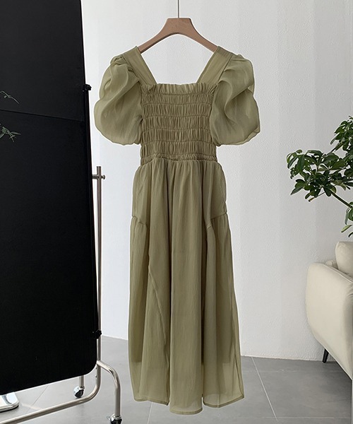FREE STYLISTS(フリー スタイリスト)の「YUGA_YGMC スクエアネック シアー バブルスリーブ ドレスワンピース(ドレス・レディース・ブラック/オフホワイト/ブルー/パープル/グリーン/ライトグレー・FREE)」の16枚目の写真
