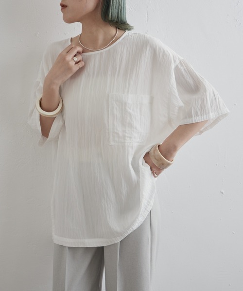 Omekashi(オメカシ)の「半袖ビッグTブラウス(シャツ/ブラウス・レディース・パープル/オフホワイト/ホワイト/ピンク・FREE)」の6枚目の写真