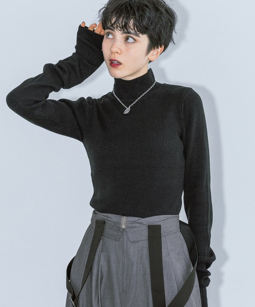 PAGEBOY（ページボーイ）の「クシュソデハイネックテレコ（ニット/セーター・レディース・ローズ/オフホワイト/ターコイズブルー/チャコールグレー/ブラック・FREE）」の3枚目の写真