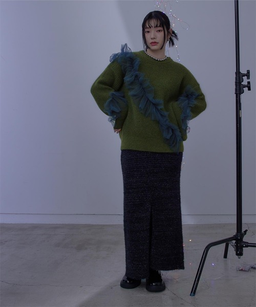 miette(ミエット)の「アシンメトリーチュールフリルニット(ニット/セーター・レディース・ブラック/カーキ/グレー・FREE)」の9枚目の写真