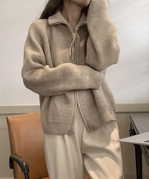 gossip!ロサンゼルス(ゴシップロサンゼルス)の「YUGA ジッパーニット カーディガン(カーディガン/ボレロ・レディース・ブラック/グレー/ブルー/ブラウン/ピンク/オフホワイト・FREE)」の5枚目の写真