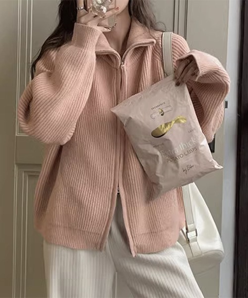 gossip!ロサンゼルス(ゴシップロサンゼルス)の「YUGA ジッパーニット カーディガン(カーディガン/ボレロ・レディース・ブラック/グレー/ブルー/ブラウン/ピンク/オフホワイト・FREE)」の6枚目の写真