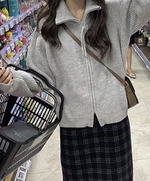 gossip!ロサンゼルス(ゴシップロサンゼルス)の「YUGA ジッパーニット カーディガン(カーディガン/ボレロ・レディース・ブラック/グレー/ブルー/ブラウン/ピンク/オフホワイト・FREE)」の7枚目の写真