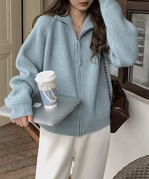gossip!ロサンゼルス(ゴシップロサンゼルス)の「YUGA ジッパーニット カーディガン(カーディガン/ボレロ・レディース・ブラック/グレー/ブルー/ブラウン/ピンク/オフホワイト・FREE)」の15枚目の写真