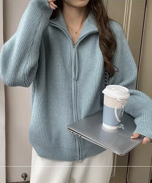 gossip!ロサンゼルス(ゴシップロサンゼルス)の「YUGA ジッパーニット カーディガン(カーディガン/ボレロ・レディース・ブラック/グレー/ブルー/ブラウン/ピンク/オフホワイト・FREE)」の16枚目の写真