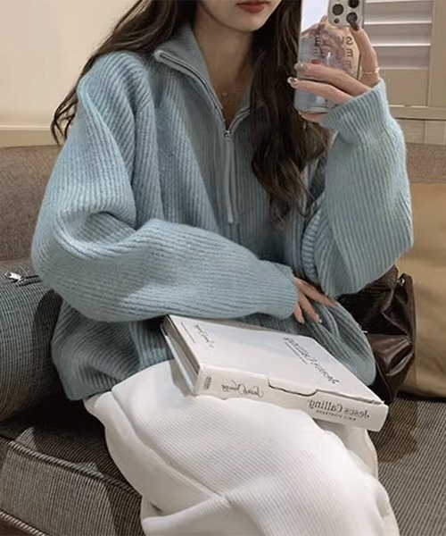 gossip!ロサンゼルス(ゴシップロサンゼルス)の「YUGA ジッパーニット カーディガン(カーディガン/ボレロ・レディース・ブラック/グレー/ブルー/ブラウン/ピンク/オフホワイト・FREE)」の17枚目の写真