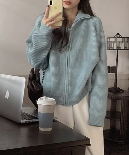 gossip!ロサンゼルス(ゴシップロサンゼルス)の「YUGA ジッパーニット カーディガン(カーディガン/ボレロ・レディース・ブラック/グレー/ブルー/ブラウン/ピンク/オフホワイト・FREE)」の18枚目の写真