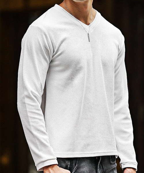 カルゼVネック長袖Tシャツ メンズ 春服（Tシャツ/カットソー