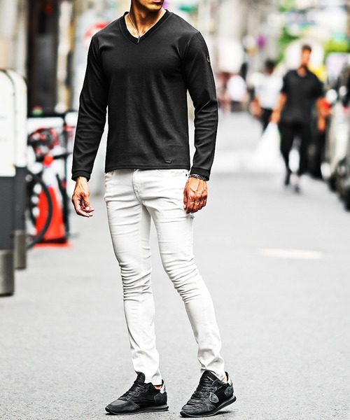 SOMEDIFF（サムディフ）の「カルゼVネック長袖Tシャツ メンズ 春服（Tシャツ/カットソー・メンズ・ボルドー/ブラック/ホワイト・L/M/XL）」の10枚目の写真
