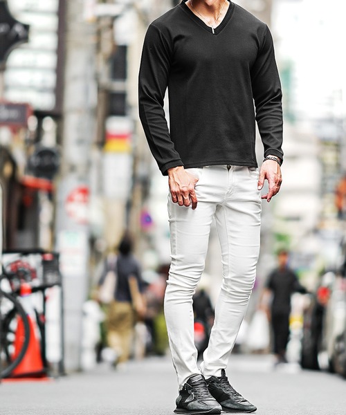 SOMEDIFF（サムディフ）の「カルゼVネック長袖Tシャツ メンズ 春服（Tシャツ/カットソー・メンズ・ボルドー/ブラック/ホワイト・L/M/XL）」の11枚目の写真
