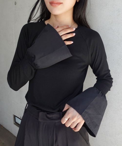 CORNERS（コーナーズ）の「リブ×ブロードドッキングプルオーバー（Tシャツ/カットソー・レディース・チャコールグレー/ブラック/オフホワイト・M）」の2枚目の写真