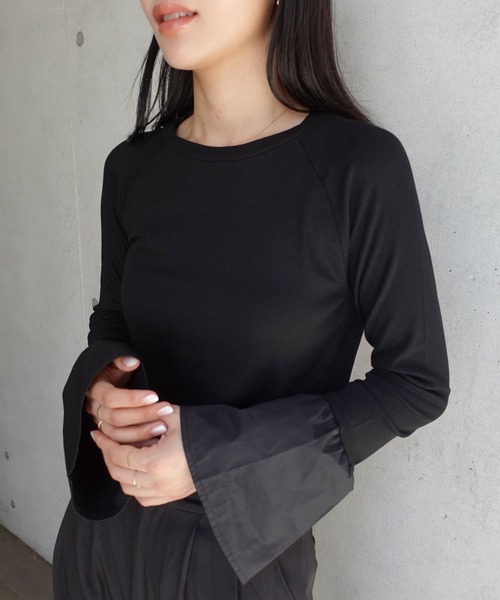 CORNERS（コーナーズ）の「リブ×ブロードドッキングプルオーバー（Tシャツ/カットソー・レディース・チャコールグレー/ブラック/オフホワイト・M）」の5枚目の写真