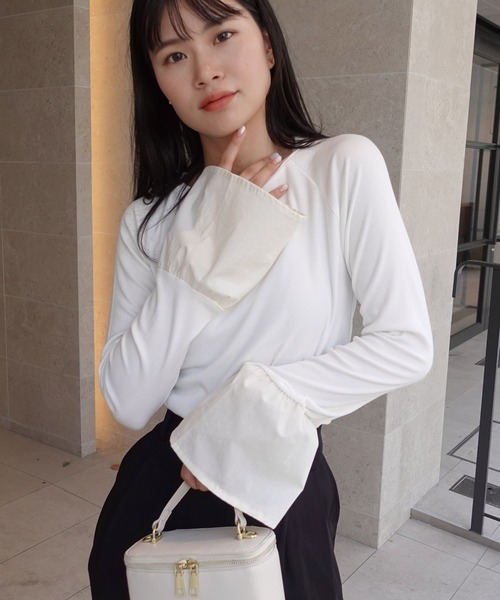 CORNERS（コーナーズ）の「リブ×ブロードドッキングプルオーバー（Tシャツ/カットソー・レディース・チャコールグレー/ブラック/オフホワイト・M）」の6枚目の写真