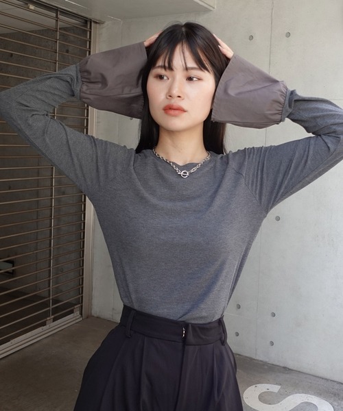 CORNERS（コーナーズ）の「リブ×ブロードドッキングプルオーバー（Tシャツ/カットソー・レディース・チャコールグレー/ブラック/オフホワイト・M）」の9枚目の写真