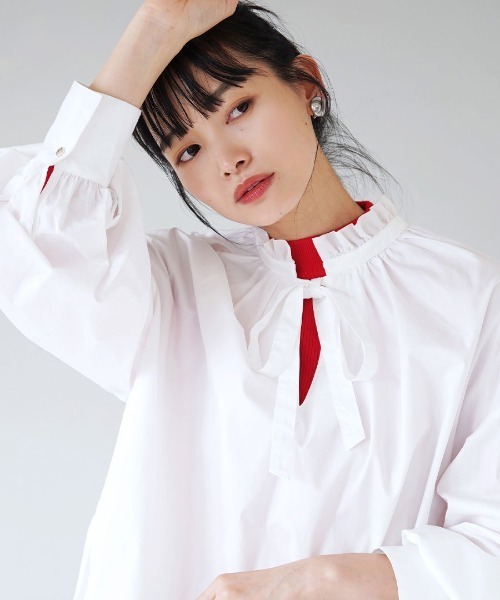 フリルブラウス フリルカラー ギャザーブラウス（シャツ/ブラウス）｜MIMIMEMETE（ミミメメット）