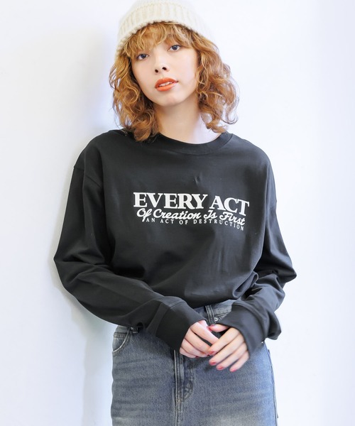 PAGEBOY(ページボーイ)の「PBLIM/フロッキーロゴロンT(Tシャツ/カットソー・レディース・ブラック/オフホワイト・MEDIUM/LARGE)」の8枚目の写真